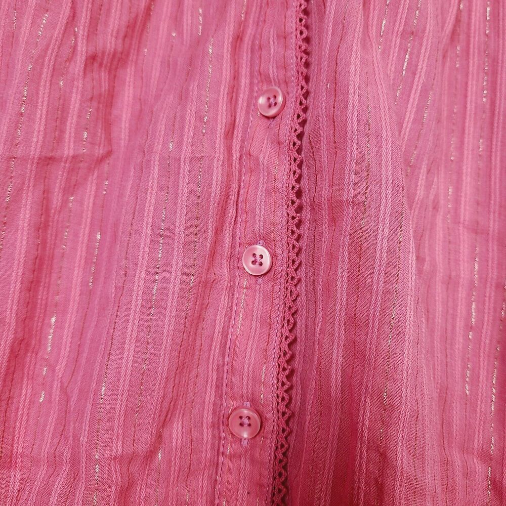 Pilcro Top 4 Raspberry Red Embroidered Lace‎ Metallic Thread Button-Front Blouse - Picture 6 of 11